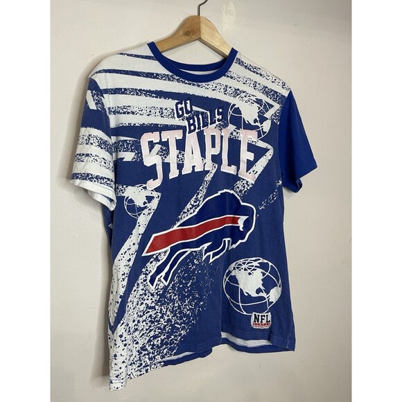 Buffalo Bills NFL Staple Royal Blue All Over Print Football TShirt Men's Medium - Picture 2 of 7
